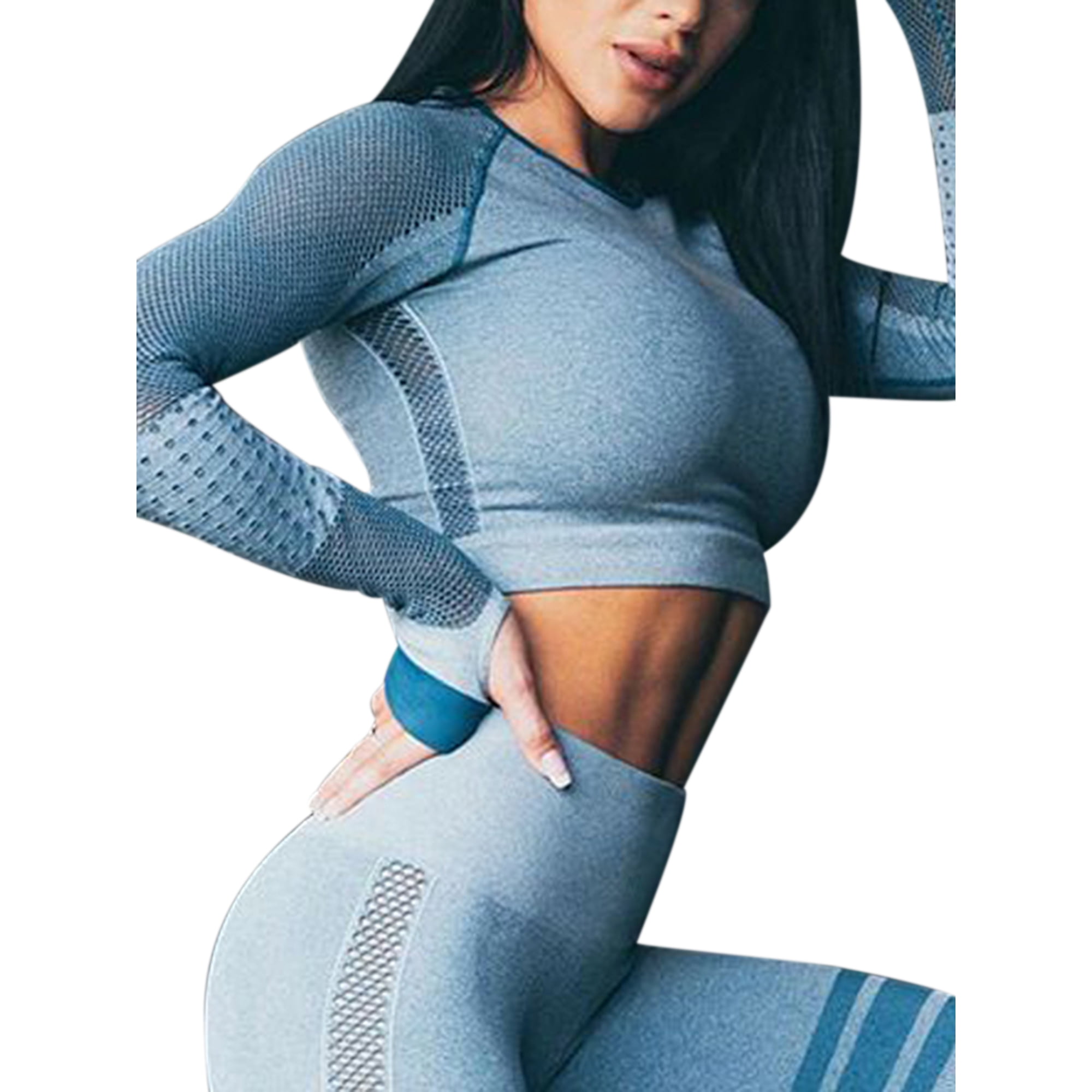 AOZZO Womens 2 Piece Workout Outfit Seamless Crop Tank Tops High Waist Yoga Legging Running Sets Sport Tracksuit